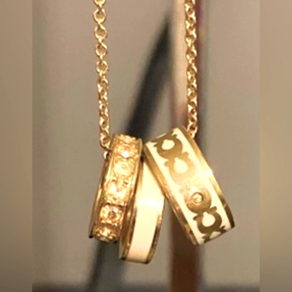 COACH “C” Signature Crystal Rondelle x3 Charms w/COACH Necklace, Authentic, EUC - Picture 2 of 11